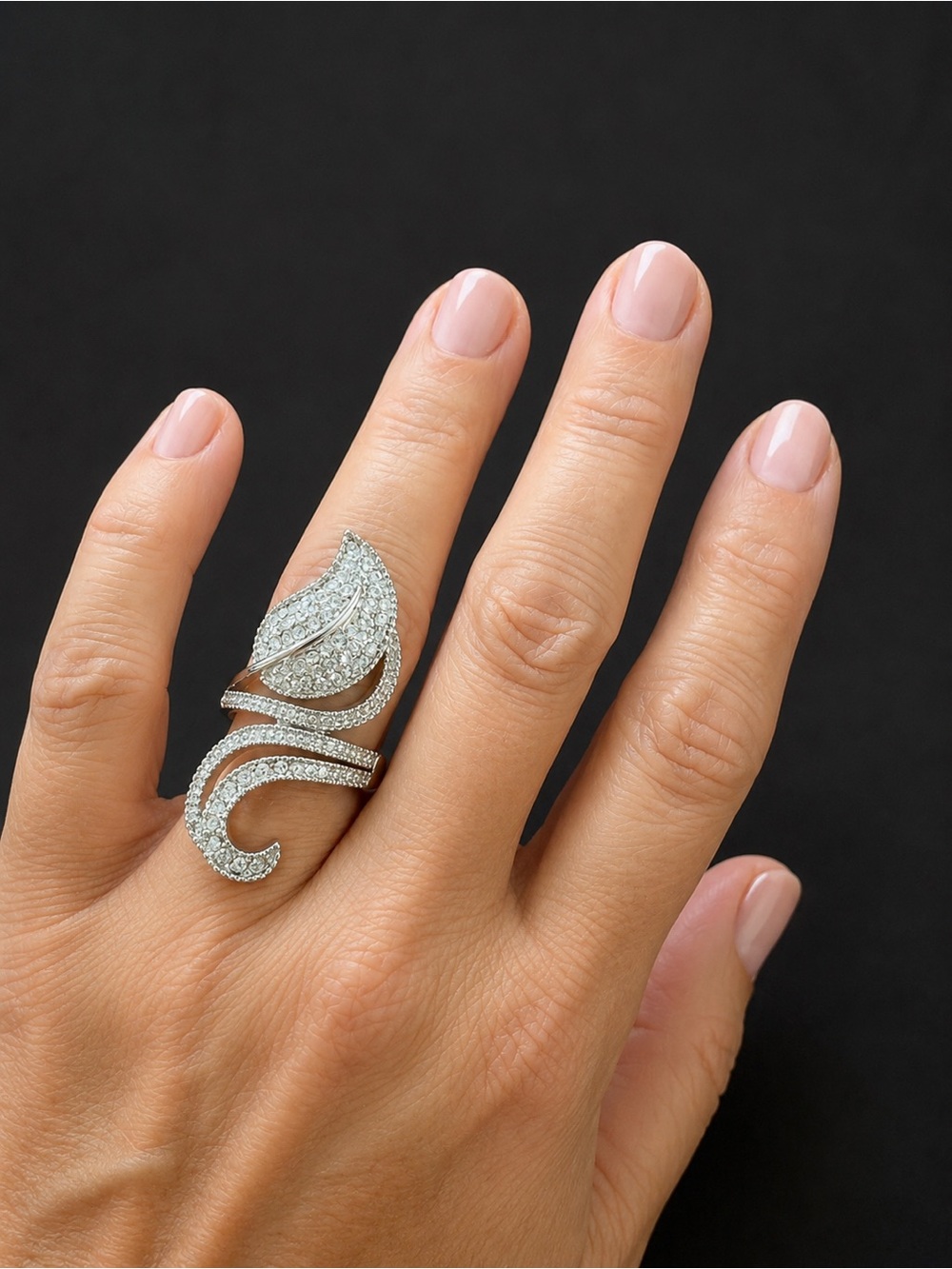Elegant Silver CZ Statement Ring - 18 K over copper size 7